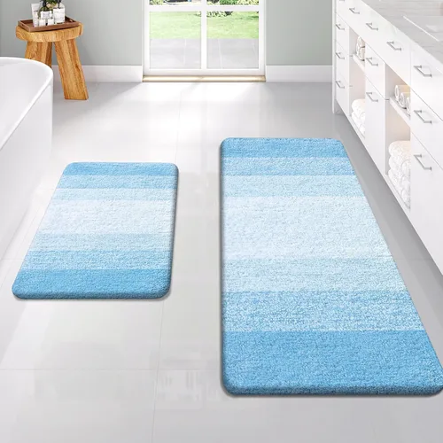 Vista 26 de OLANLY - Juego de tapetes para baño de 2 piezas, de microfibra, suaves y absorbentes, antideslizantes, lavables a máquina y para secadora, felpudos