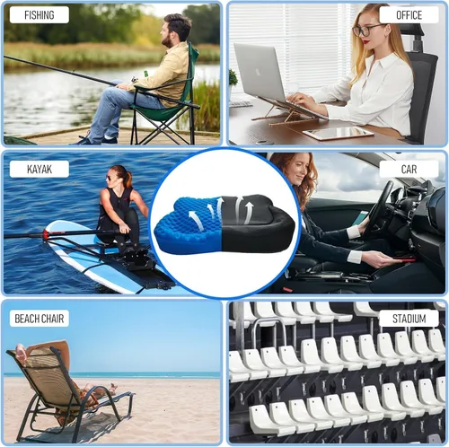 Vista 5 de NEW-Vi Cojín antideslizante para asiento de kayak, cojín de gel doble grueso, cojín de asiento de gel impermeable para kayak, alivio del dolor