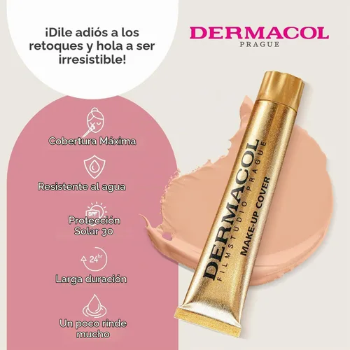 Vista 4 de Dermacol - Base de maquillaje líquida de cobertura completa mini 13g, base líquida mate con SPF 30, base resistente al agua para piel grasa, acné