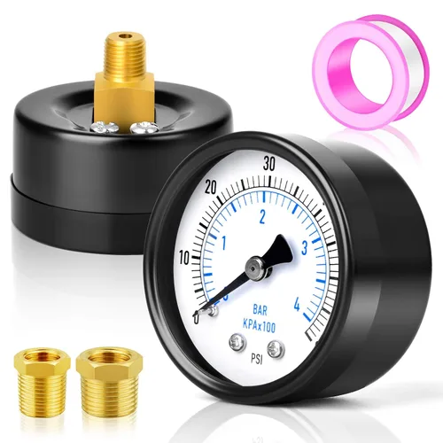 Vista 12 de MEANLIN MEASURE - Manómetro electromecánico de 2" de esfera con cara, NPT de 1/4 de pulgada, para bomba de pozo, con bujes hexagonales NPT de 1/2