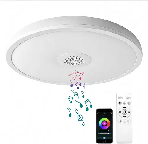 Vista 10 de Lámpara de techo LED inteligente impermeable de montaje empotrado, con altavoz Bluetooth, 28 cm, 18 vatios, lámpara de música regulable, luz RGB