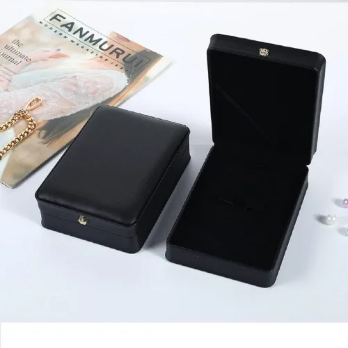 Vista 2 de Conjunto de joyas de boda Caja de cuero premium collar pendiente anillo expositor soporte de almacenamiento (negro)