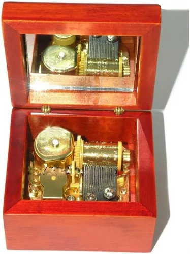 Vista 8 de Caja de música de madera enrollada con movimiento chapado en oro, piel Elise, negro