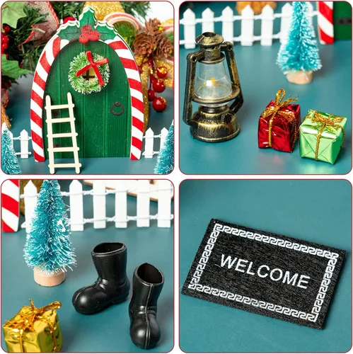 Vista 4 de Haooryx Miniaturas de jardín de elfos de Navidad, 16 piezas de decoración de puertas mágicas de hadas de Navidad, puertas de hadas en miniatura