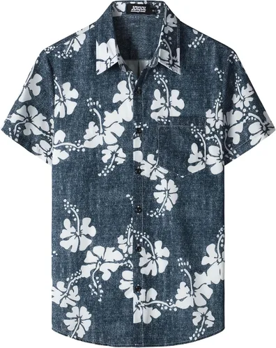 Vista 11 de JOGAL - Camisa hawaiana floral para hombre con bolsillo frontal, estilo Aloha casual Verde Aqua