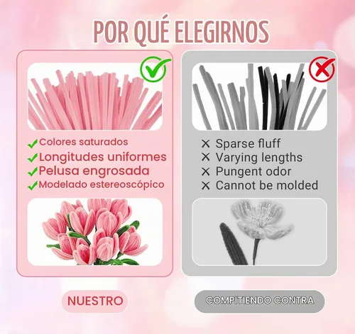 Vista 8 de Pipe Cleaners, 400 Pcs Pipe Cleaner Flower Kit, 4 Colors Pink Pipe Cleaners Rosa