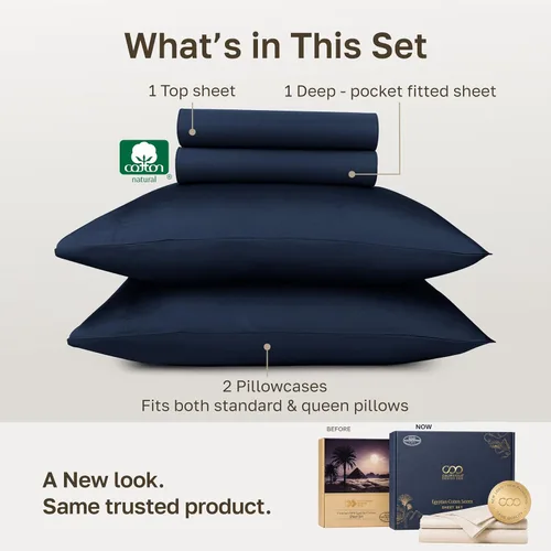 Vista 70 de California Design Den Sábanas de Algodón Egipcio 100%, Juego de Sábanas de Lujo Auténtico Certificado Tamaño Full con Bolsillo Profundo, Satén Suave