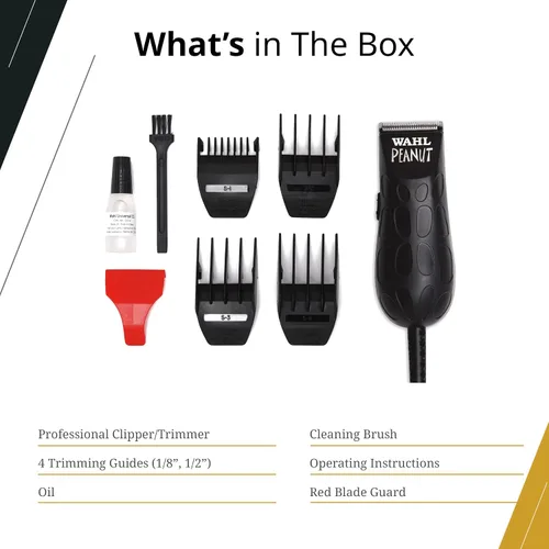 Vista 6 de Wahl Professional Recortadora Peanut Negra Compacta Cortadora de Cabello Liviana Compacta con Cable Potente motor giratorio, diseño ligero, hoja