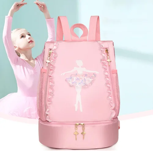 Vista 8 de Yitengteng Mochila de baile de ballet con compartimento separado para zapatos bolsa de bailarina para niñas pequeñas Rosado