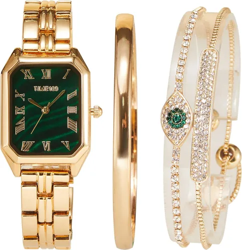 Vista 2 de TIME100 Reloj de pulsera rectangular para mujer, reloj de pulsera con detalles de cristal premium W50889L