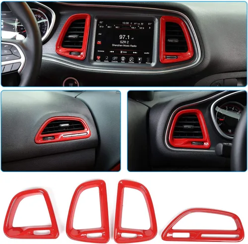 Vista 9 de Voodonala para Dodge Challenger 2015-2021, accesorio de recorte para salida de aire de la consola central (Azul, 4 piezas)