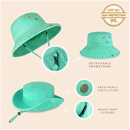 Vista 24 de CHOK.LIDS Sombrero clásico de algodón de ala ancha con cuerda ajustable unisex sombrero de sol ligero para viajes al aire libre