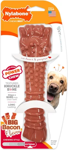 Vista 23 de Nylabone Power Chew Juguete masticable duradero con sabor, para perros extrapequeños, para masticadores agresivos, indestructibles, sabor tocino