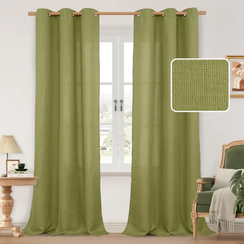 Vista 15 de LAMIT Cortinas de lino marrón caramelo para sala de estar, 84 pulgadas, de lino sintético, texturizado, filtrante de luz, paneles de privacidad