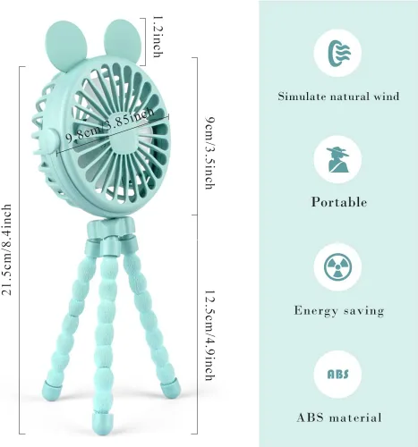 Vista 7 de Ventilador de cochecito de bebé, mini ventilador de pulpo de mano con trípode flexible envuelto en cochecito, asiento de automóvil, cama