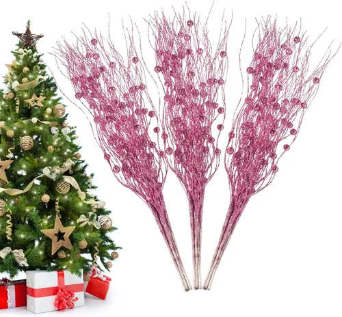 Vista 11 de Losris Decoración de tallos de bayas artificiales con purpurina para Navidad, palitos decorativos de cuentas, picks de Navidad, ramitas y ramas
