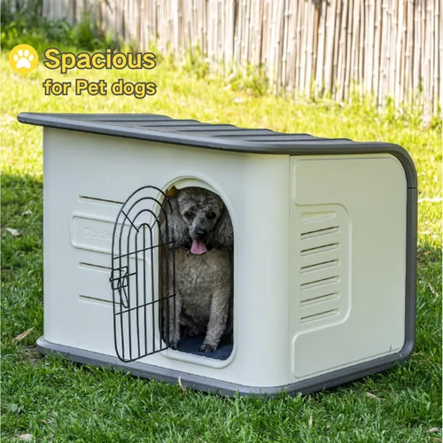 Vista 5 de Casa para perros de plástico de doble pared para interiores y exteriores, casa aislada de doble refuerzo impermeable para perros pequeños, cobertizo