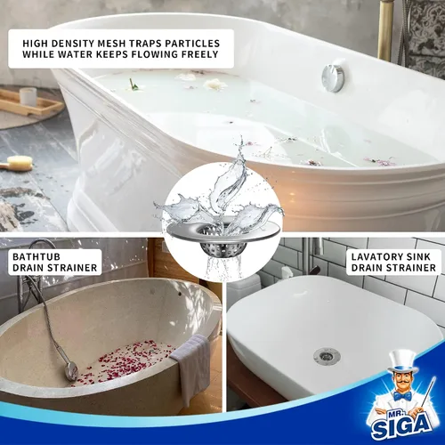 Vista 4 de MR.SIGA Colador de Fregadero de Baño, Utilidad, Slop, Colador de Drenaje de Fregadero de Bañera y Lavabo Atrapa Cabellos, Colador de Drenaje