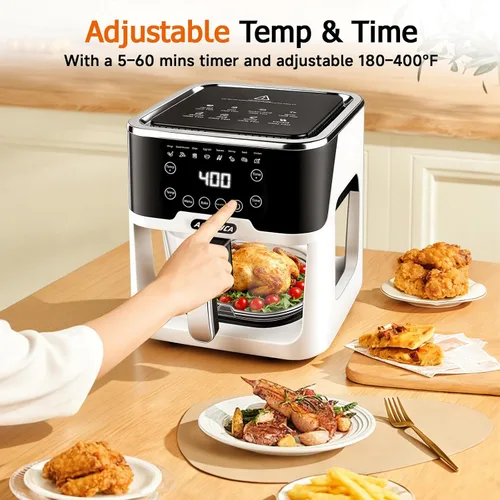 Vista 5 de Freidora de aire de vidrio 6.0QT, freidora de aire no tóxica con Negro