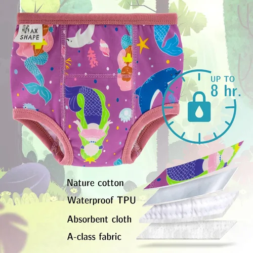 Vista 5 de Max Shape 6 paquetes de ropa interior de entrenamiento para niñas con capa absorbente de cena, pantalones de entrenamiento reutilizables para bebé