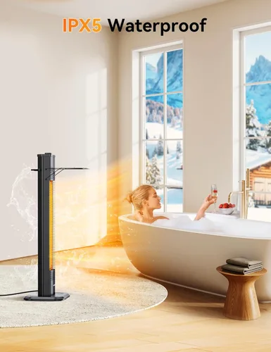 Vista 6 de VAGKRI Calentador Eléctrico de Patio al Aire Libre, Calentador de Tubo de Carbono Infrarrojo de 1500 W Dual, Protección contra Volcadura