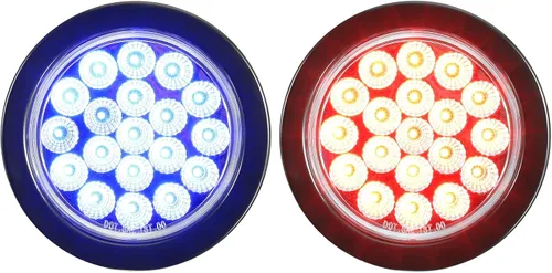 Vista 2 de Partsam 2 luces traseras redondas de doble revolución de 4 pulgadas a luces auxiliares azules, 19 diodos con ojales de goma de 3 clavijas