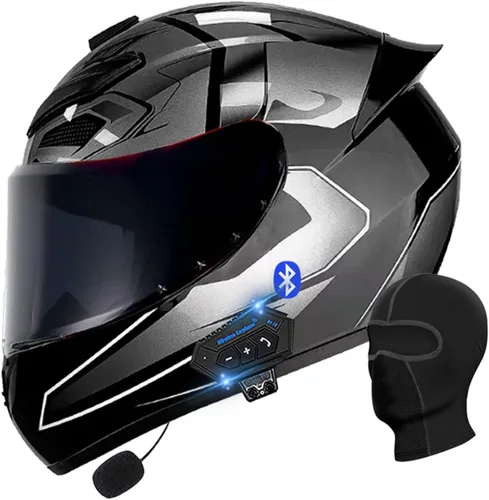 Vista 6 de Casco de motocicleta con Bluetooth, casco con Bluetooth integrado, casco integral plegable con Bluetooth, aprobado por DOT/ECE, con múltiples