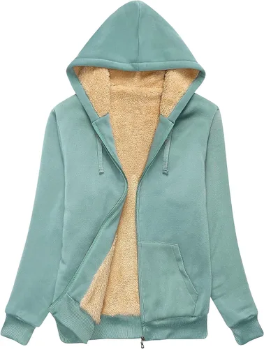 Vista 13 de SWISSWELL - Sudaderas con capucha para mujer, suéter de invierno con forro de vellón, con cremallera completa, forro de sherpa grueso Negro