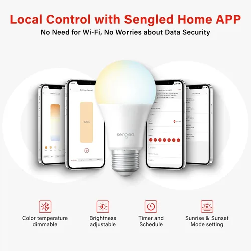 Vista 3 de Sengled Bombillas inteligentes de modo dual con control remoto y aplicación, bombillas LED 2700K-6500K regulables, bombillas de control remoto