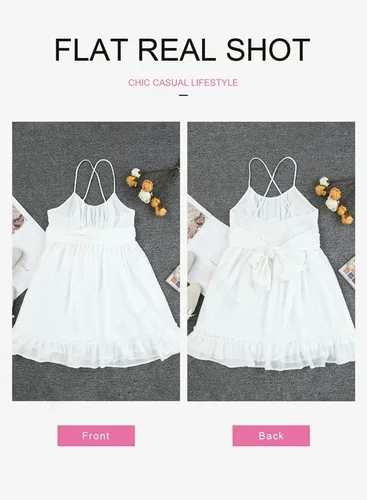 Vista 6 de Dokotoo Vestidos de tirantes delgados para mujer, cuello redondo, lazo, sin mangas, cintura elástica, dobladillo con volantes, acampanado