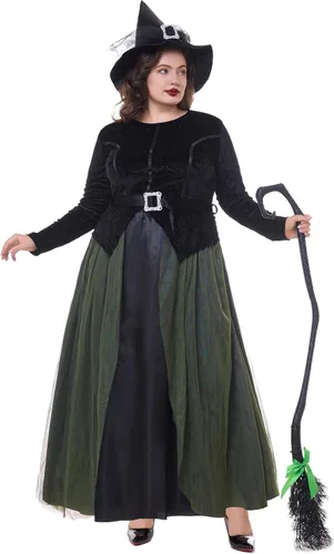 Vista 3 de Funna Disfraz de bruja para mujer, disfraz de Halloween con sombrero