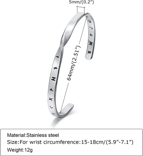 Vista 6 de VNOX Pulsera de joyería vikinga nórdica para hombre y mujer, pulsera nórdica vikinga nórdica de 24 runas del alfabeto, pulsera mobius torcida
