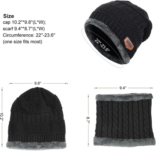 Vista 6 de MUCO Conjunto de gorros de invierno para hombre y mujer, gorro de punto cálido, forro polar grueso, calentador de cuello para hombres y mujeres, Muco