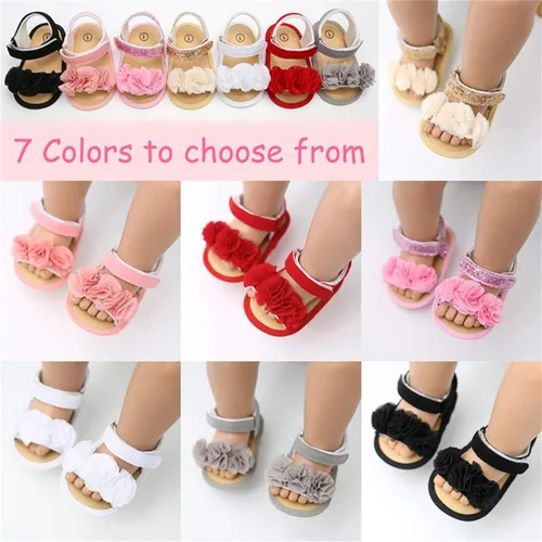 Vista 3 de COSANKIM Sandalias de verano para bebés y niñas con suela suave de flores, zapatos de vestir para cuna, recién nacidos, para recién nacidos