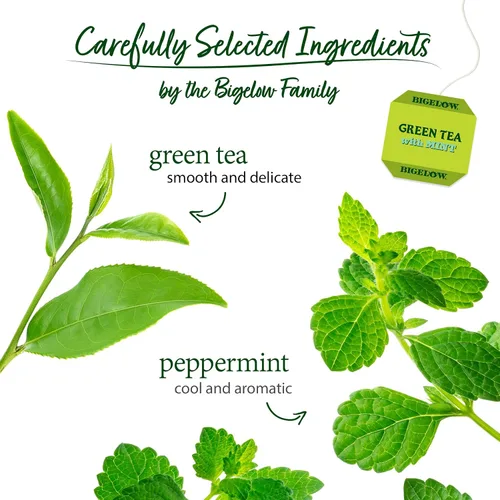 Vista 3 de Bigelow Té verde con melocotón, cajas de 20 unidades (paquete de 6) Té con cafeína con té verde y menta, 120 bolsas de té en total