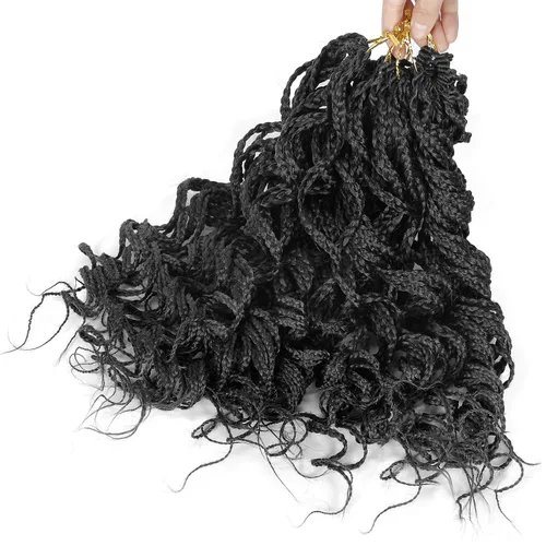 Vista 6 de Goddess - Extensiones de cabello trenzado de fibra sintética con trenzas de ganchillo #1B, 18 pulgadas