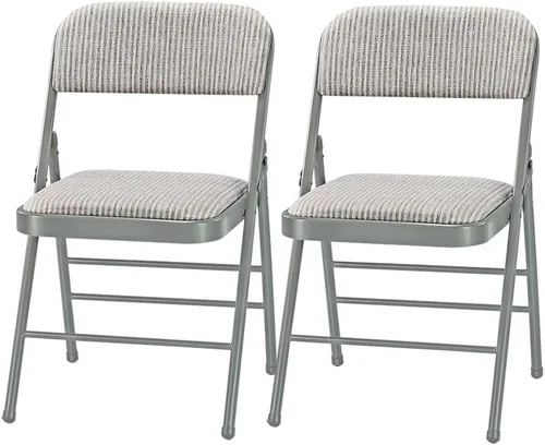 Vista 8 de Paquete de 2 sillas plegables acolchadas de espuma de metal con marco de acero (negro, gris, blanco) (paquete de 2, tela gris)
