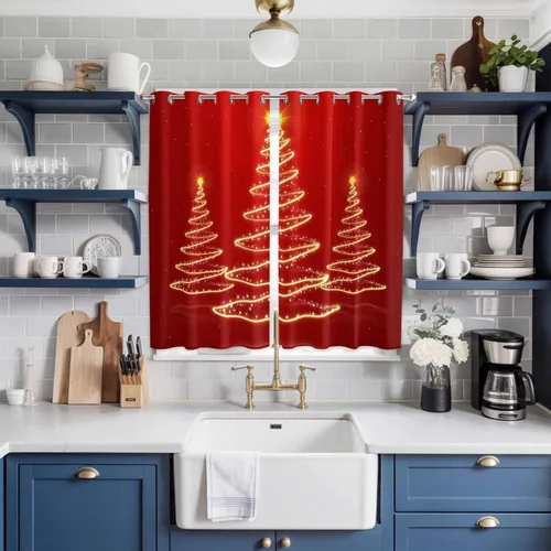 Vista 45 de Libaoge Cortinas de Navidad para cocina, dormitorio, juego de 2 paneles, diseño de muñeco de nieve de Navidad, cortinas de invierno con copos