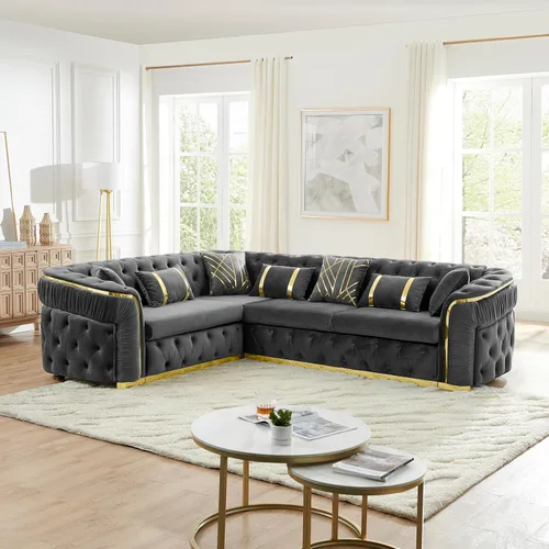 Vista 22 de KEIKI - Juego de sofá de lujo Chesterfield de 2 piezas con 2 sofás de terciopelo de 3 plazas extragrandes, juego de sofá acolchado moderno de 6