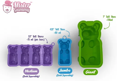 Vista 7 de Molde de oso gigante para gomitas, silicona de alta calidad + 2 recetas y 5 bolsas de regalo incluidas Haz grandes golosinas de oso