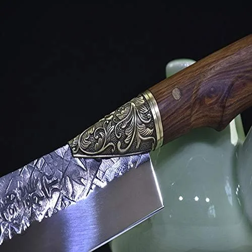 Vista 6 de Cuchillo de carnicero hecho a mano de 9 pulgadas forjado cuchillo de cocina con mango de palisandro de espiga completa, cuchillo fijo herramientas