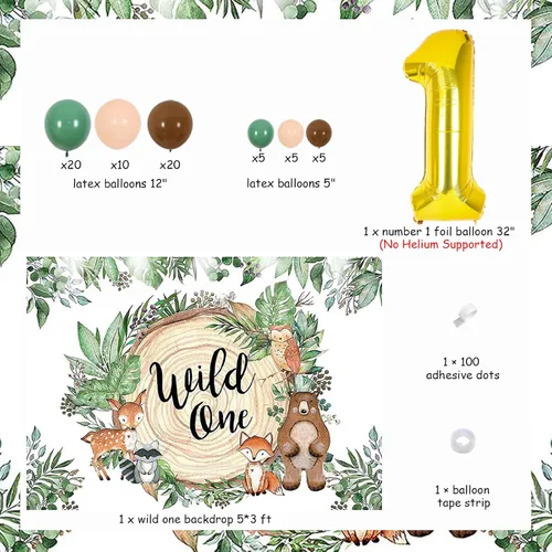 Vista 6 de Woodland - Kit de arco de guirnalda de globos con telón de fondo para animales del bosque, criaturas del bosque, suministros de primera fiesta