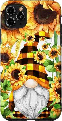 Vista 13 de iPhone 16 Gnomo de girasol con sombrero de cuadros de búfalo para niñas de moda lindo caso