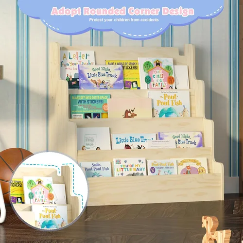 Vista 6 de NACHES Estantería Montessori de 4 niveles para niños, estante de madera con diseño festoneado, organizador de juguetes para guardería, dormitorio