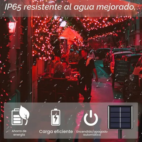 Vista 2 de Selarlyt - 2 paquetes de luces solares de Navidad para exteriores, 22 m, 200 luces LED solares con 8 modos de iluminación, luces solares Rojo
