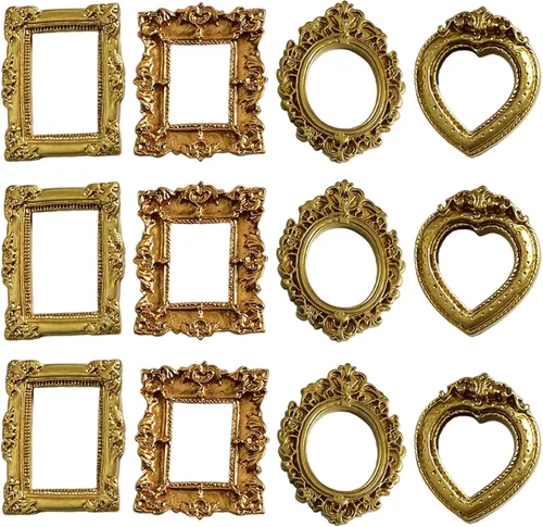 Vista 2 de 12Pcs Small Gold Frames, Baroque Antique Resin Mini Picture Frames DIY Photo Holiday Party Wedding Decoration for Christmas