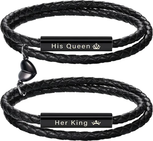 Vista 12 de Pulseras para parejas para mujeres, regalos para hombres, aniversario de boda, regalos de nacimiento para novio, novia, pulsera a juego, 2 piezas