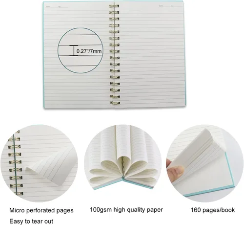 Vista 3 de Paquete de 4 cuadernos en espiral de tapa dura de 5.7 x 8.5 pulgadas, 80 hojas/160 páginas, cuaderno rayado universitario, papel grueso de 100 GSM