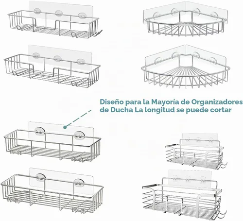 Vista 2 de 4 piezas de adhesivo para repuesto de etiqueta de estante de ducha, gancho adhesivo para estante de ducha de esquina, estante de baño, jabonera 2