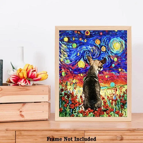 Vista 6 de Bestbuddy Pet 11 x 14 sin marco noche estrellada inspirada Chihuahua perro animales amante familia paz amor pintura al óleo impresión arte impresión